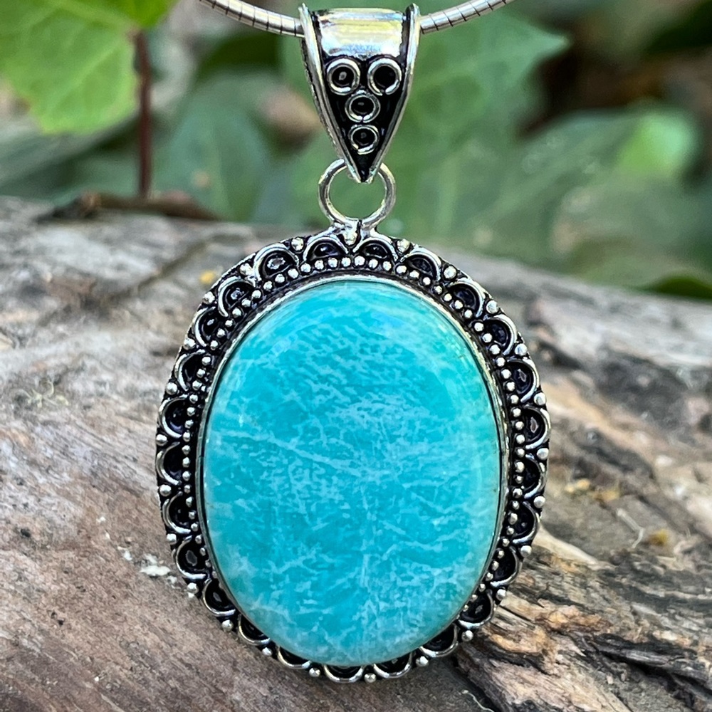 925 silver overlay Amazonite‎ pendant